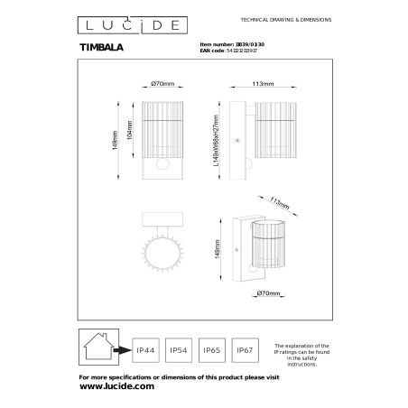 Kinkiet elewacyjny z czujnikiem ruchu i zmierzchu Timbala IP44 czarny Essential Lucide