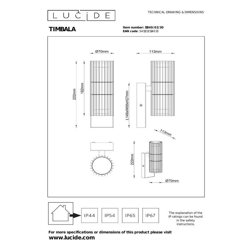 Kinkiet elewacyjny Timbala Up&Down IP44 czarny Essential Lucide