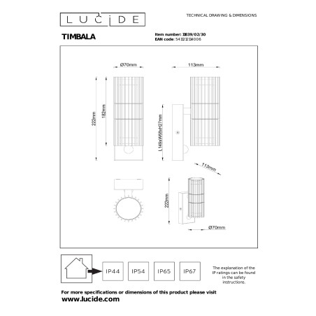 Kinkiet elewacyjny z czujnikiem ruchu i zmierzchu Timbala Up&Down IP44 czarny Essential Lucide