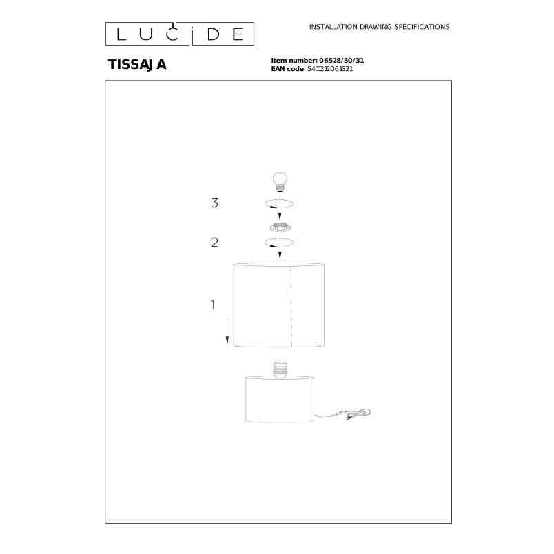 TISSAJA Table lamp D 35 cm 1xE27 White Essential Lucide
