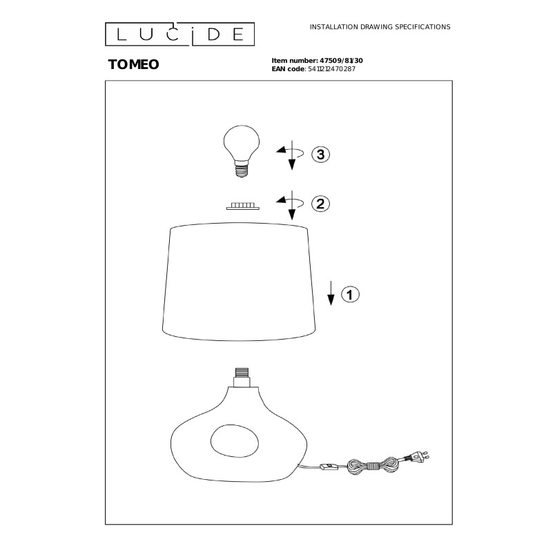 TOMEO Table lamp 1xE14 Black  (Essential) Lucide