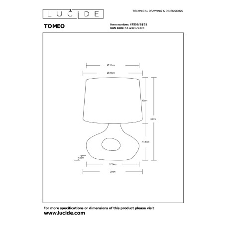 TOMEO Table lamp 1xE14 White  (Essential) Lucide