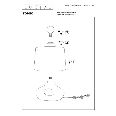 TOMEO Table lamp 1xE14 White  (Essential) Lucide