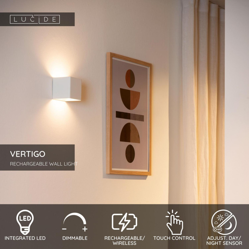 VERTIGO Wall light Outdoor LED Dim. 1x6W 2700K IP54 3 StepDim White Lucide
