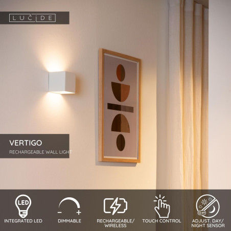 VERTIGO Wall light Outdoor LED Dim. 1x6W 2700K IP54 3 StepDim White Lucide