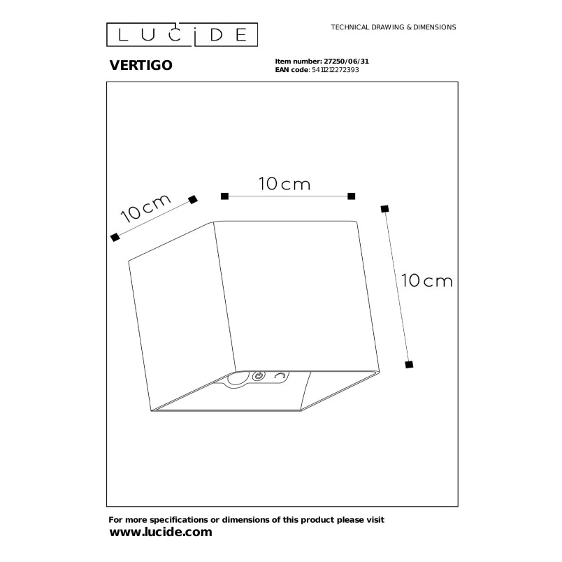 VERTIGO Wall light Outdoor LED Dim. 1x6W 2700K IP54 3 StepDim White Lucide