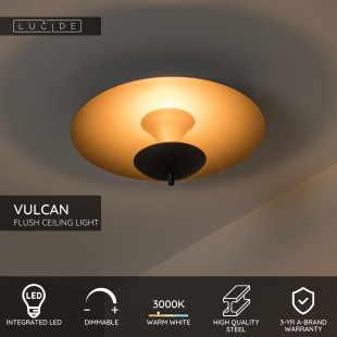 VULCAN Flush ceiling light D35 cm LED Dim. 1x9W 3000K Black Lucide