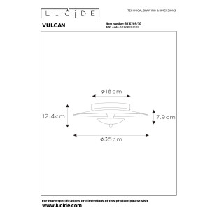 VULCAN Flush ceiling light D35 cm LED Dim. 1x9W 3000K Black Lucide