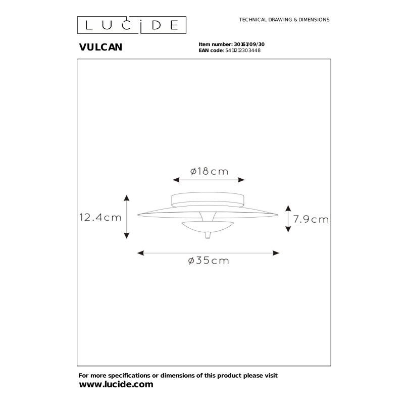 VULCAN Flush ceiling light D35 cm LED Dim. 1x9W 3000K Black Lucide