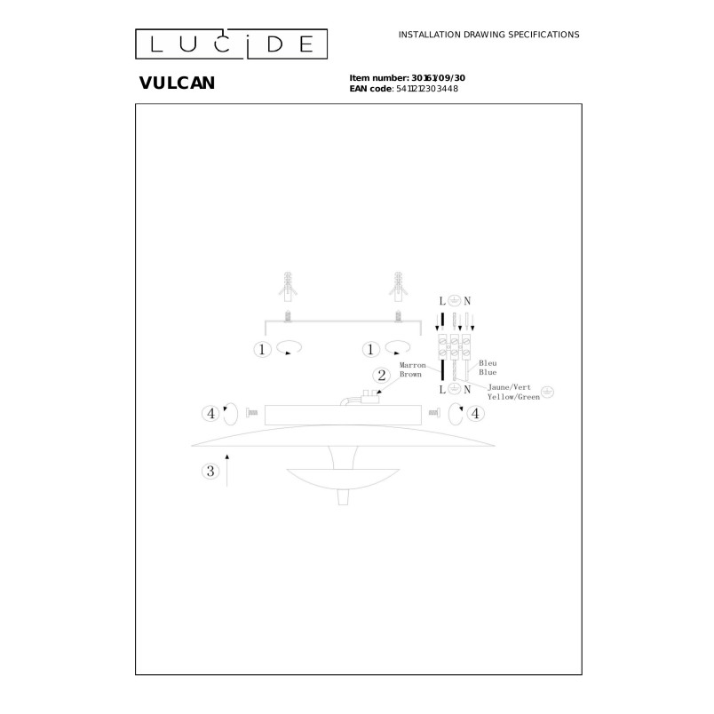 VULCAN Flush ceiling light D35 cm LED Dim. 1x9W 3000K Black Lucide