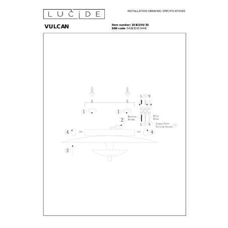 VULCAN Flush ceiling light D35 cm LED Dim. 1x9W 3000K Black Lucide