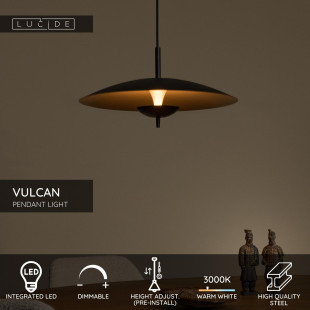 VULCAN Pendant light D45 cm LED Dim. 1x9W 3000K Black Lucide