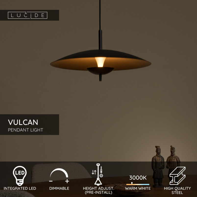 VULCAN Pendant light D45 cm LED Dim. 1x9W 3000K Black Lucide