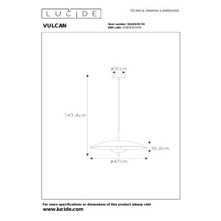VULCAN Pendant light D45 cm LED Dim. 1x9W 3000K Black Lucide