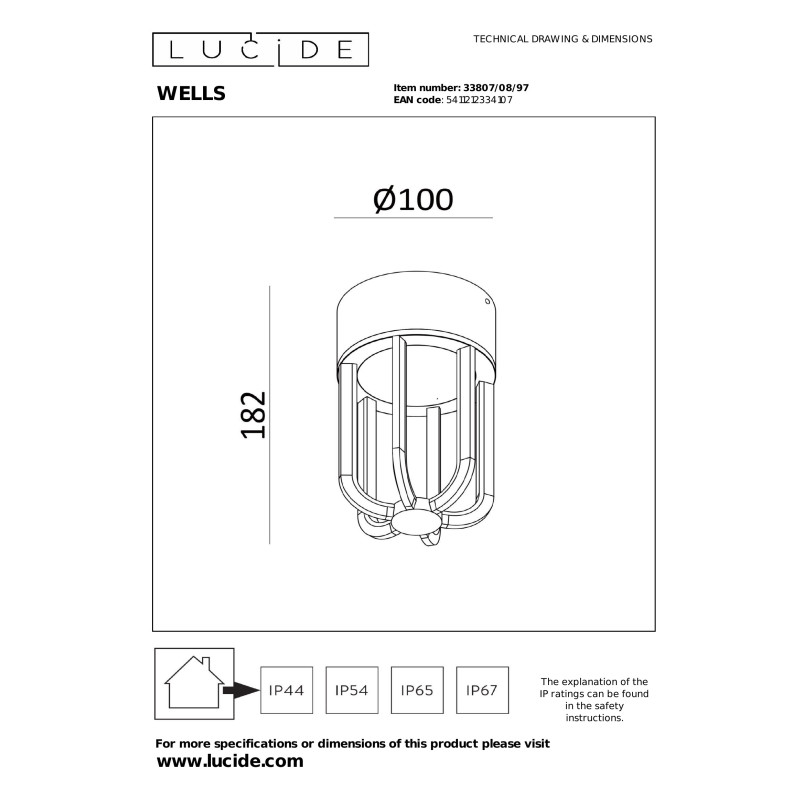 WELLS Flush ceiling light Indoor/Outdoor Ø 10 cm LED 1x8W 2700K IP54 Rust Brown - Essential Lucide