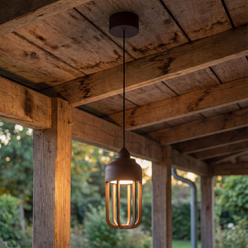 WELLS Pendant light Indoor/Outdoor Ø 10 cm LED 1x8W 2700K IP54 Rust Brown - Essential Lucide