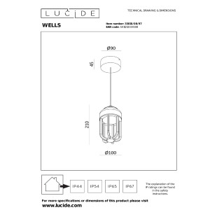 WELLS Pendant light Indoor/Outdoor Ø 10 cm LED 1x8W 2700K IP54 Rust Brown - Essential Lucide