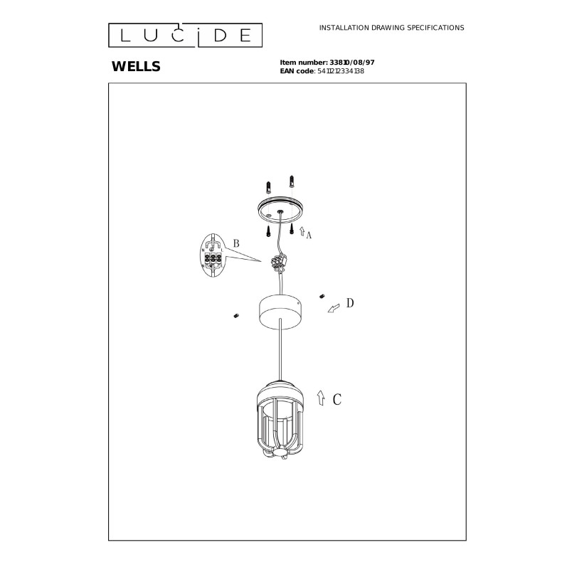 WELLS Pendant light Indoor/Outdoor Ø 10 cm LED 1x8W 2700K IP54 Rust Brown - Essential Lucide