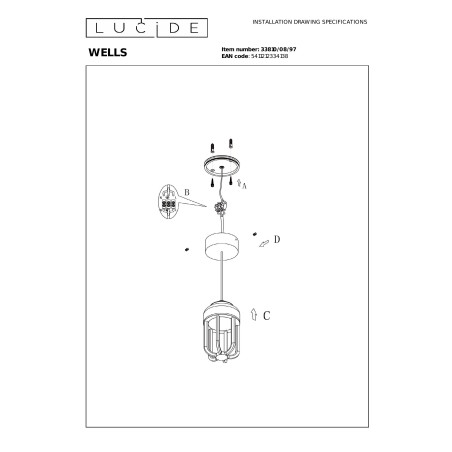 WELLS Pendant light Indoor/Outdoor Ø 10 cm LED 1x8W 2700K IP54 Rust Brown - Essential Lucide