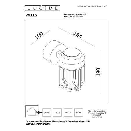 WELLS Wall light Indoor/Outdoor Ø 10 cm LED 1x8W 2700K IP54 Rust Brown - Essential Lucide