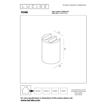 YORK Wall spotlight / Wall light Indoor/Outdoor LED 4x1,2W 2700K IP54 Rust Brown - Essential Lucide