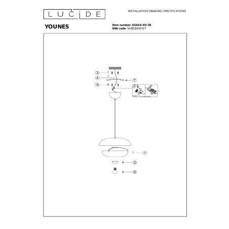YOUNES Pendant light D 40 cm 1xE27 Cream Essential Lucide