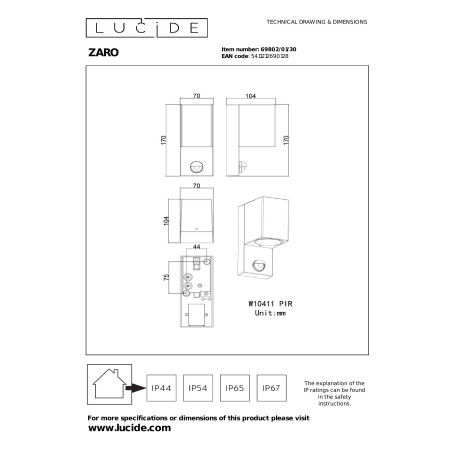 ZARO IR Wall spotlight Outdoor 1xGU10 IP65 Black Lucide