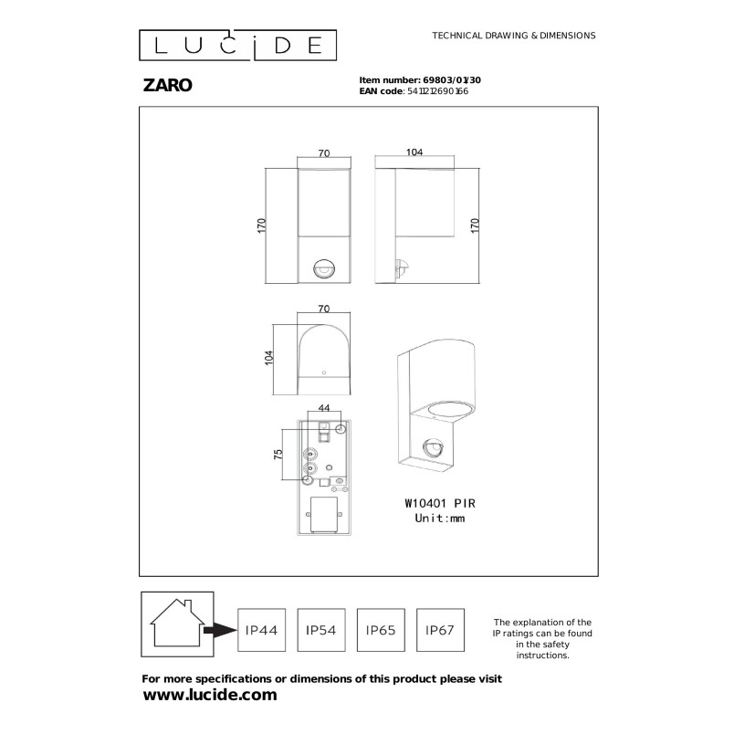 ZARO IR Wall spotlight Outdoor 1xGU10 IP65 Black Lucide