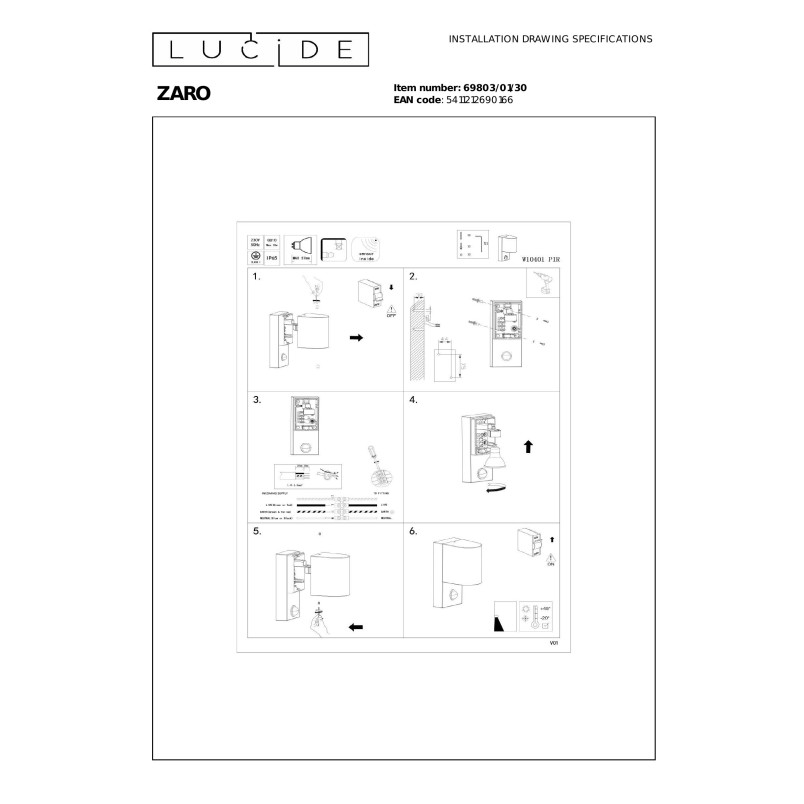 ZARO IR Wall spotlight Outdoor 1xGU10 IP65 Black Lucide
