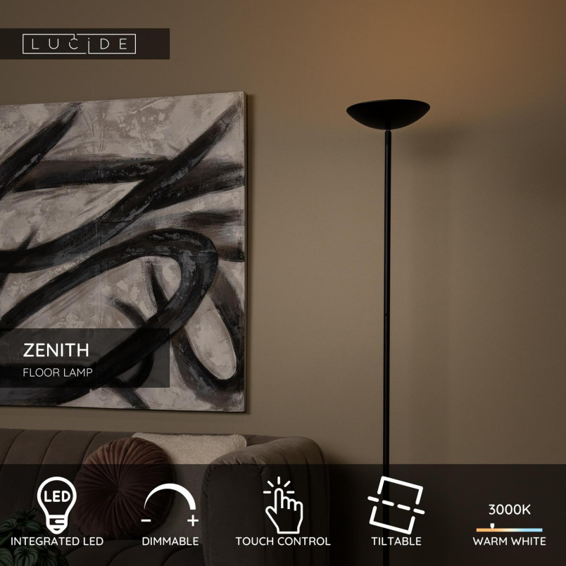 ZENITH Floor lamp LED Dim. 1x20W 3000K Black Lucide