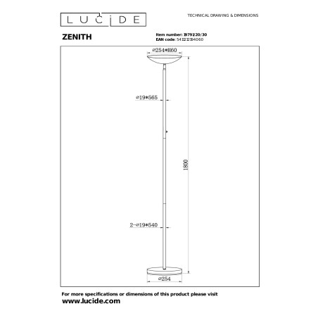 ZENITH Floor lamp LED Dim. 1x20W 3000K Black Lucide