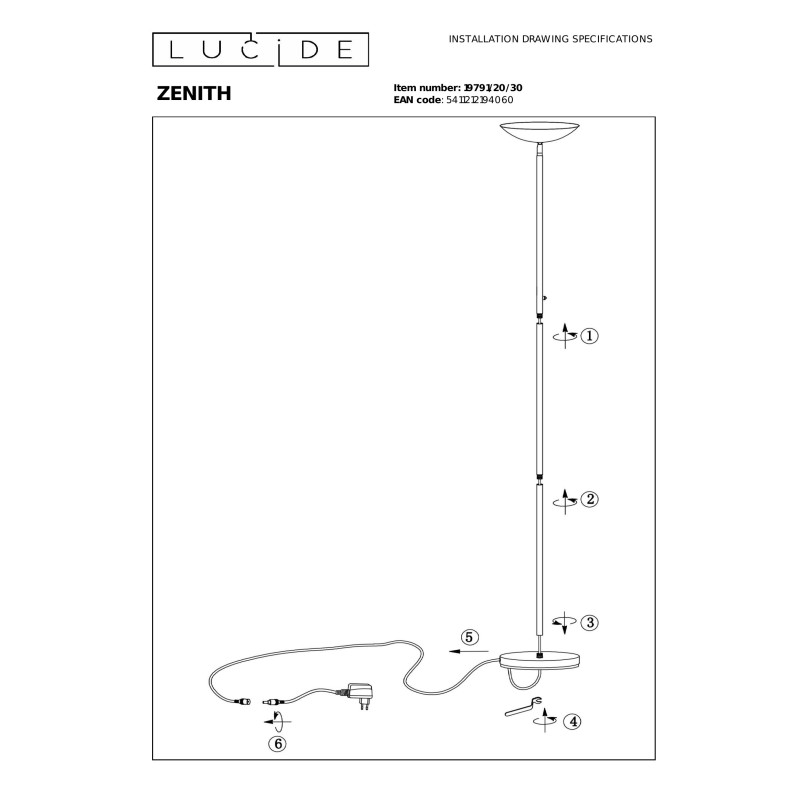 ZENITH Floor lamp LED Dim. 1x20W 3000K Black Lucide