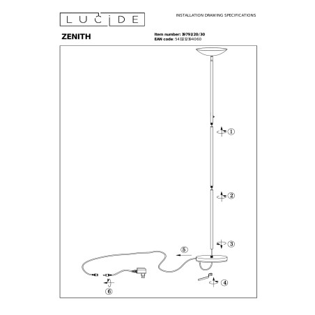ZENITH Floor lamp LED Dim. 1x20W 3000K Black Lucide