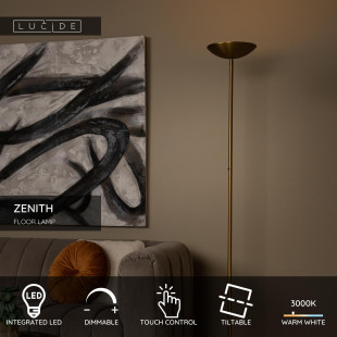 ZENITH Floor lamp LED Dim. 1x20W 3000K Matt Gold / Brass Lucide