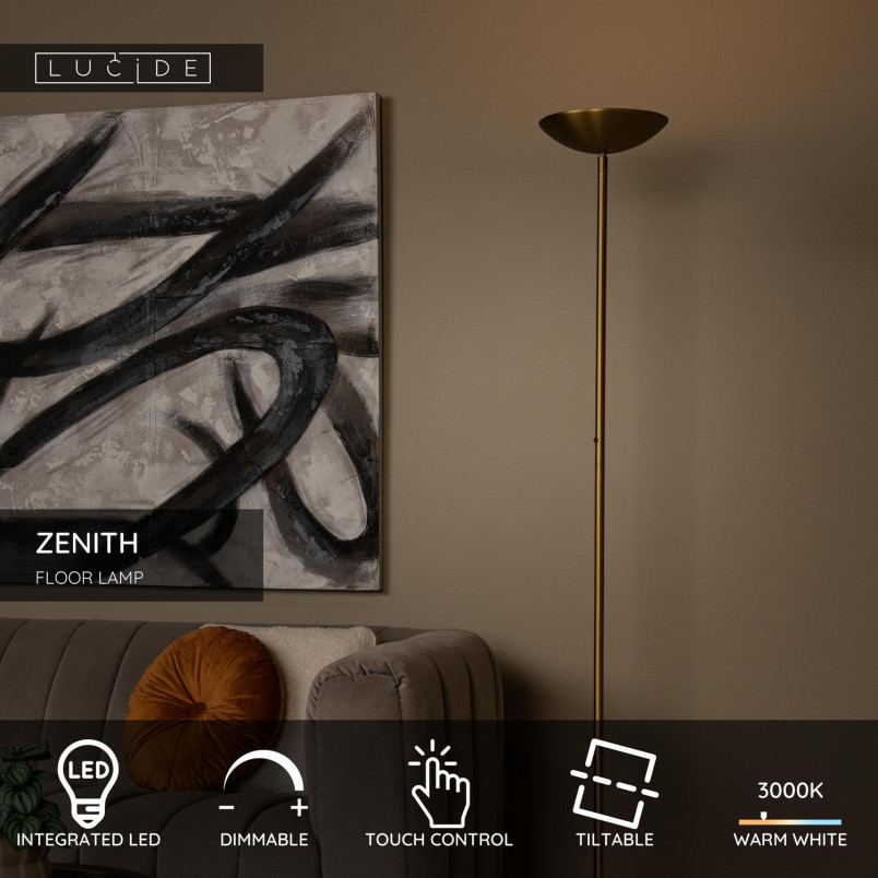 ZENITH Floor lamp LED Dim. 1x20W 3000K Matt Gold / Brass Lucide