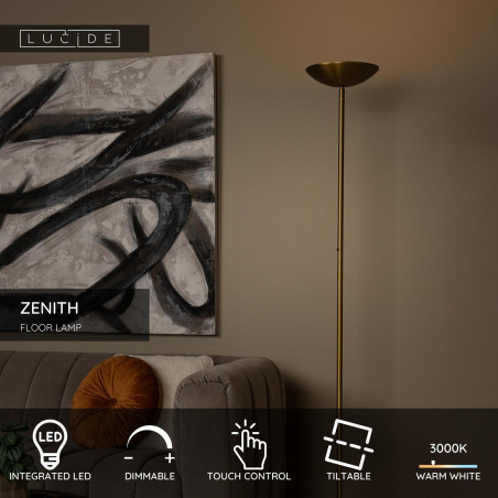 ZENITH Floor lamp LED Dim. 1x20W 3000K Matt Gold / Brass Lucide