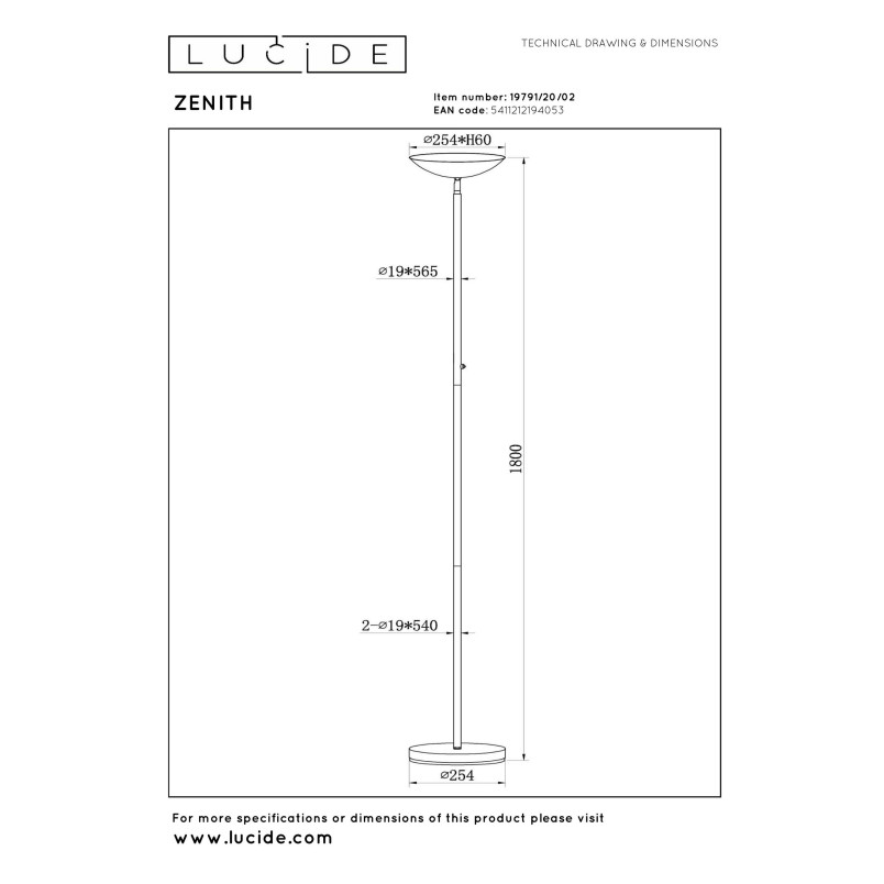 ZENITH Floor lamp LED Dim. 1x20W 3000K Matt Gold / Brass Lucide