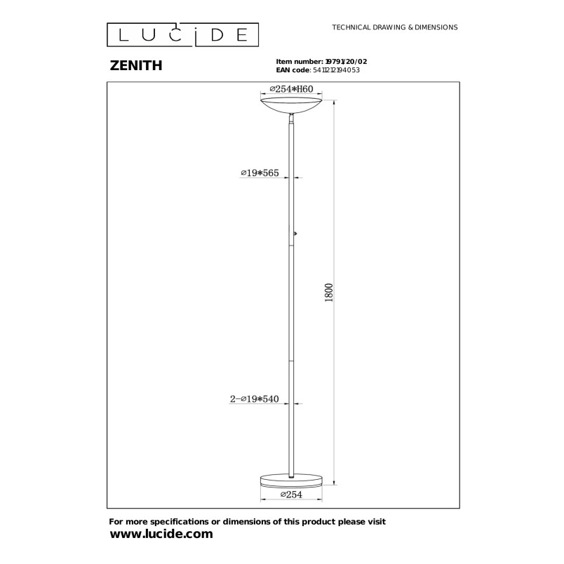 ZENITH Floor lamp LED Dim. 1x20W 3000K Matt Gold / Brass Lucide