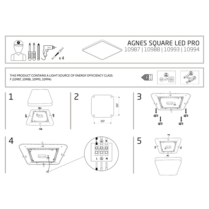 Plafon kwadratowy do łazienki Agnes 63,5cm LED PRO czarny 64W 3000K IP44 Nowodvorski