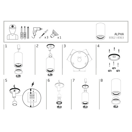 Lampa spot tuba natynkowa Alpha IP54 8,5cm czarna Nowodvorski