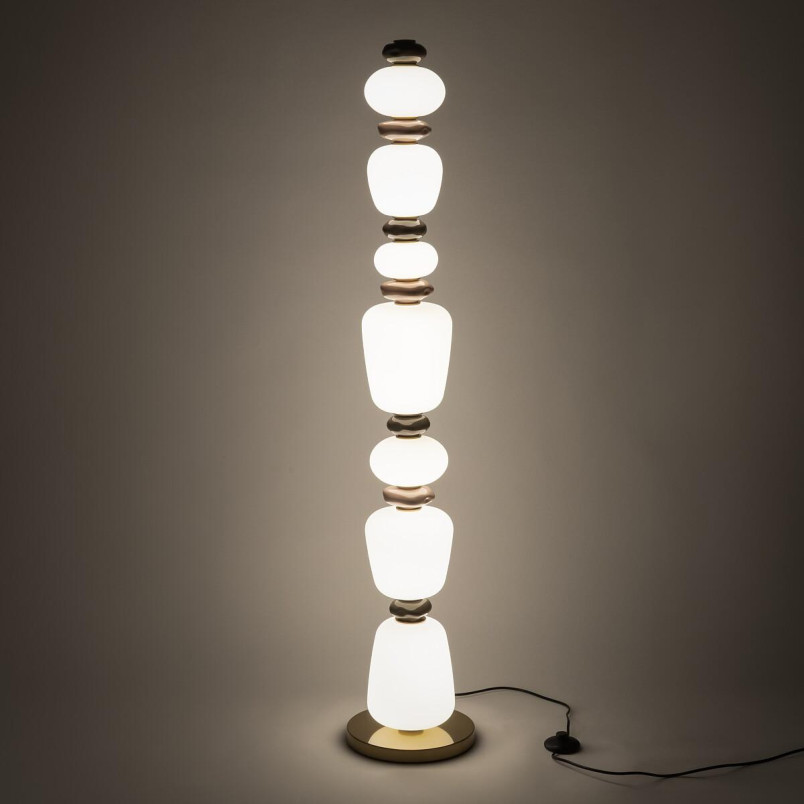 Lampa podłogowa szklana z ceramiką Ceramic LED 3000K opal / brąz / róż / mosiądz Nowodvorski