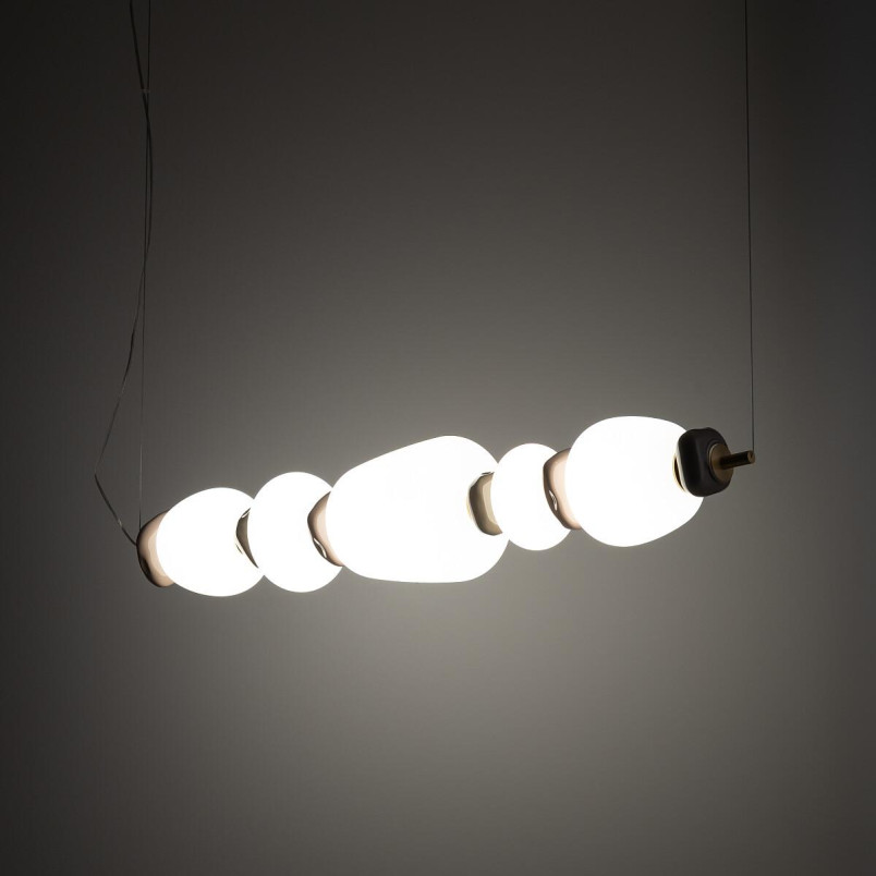 Lampa wisząca szklana z ceramiką Ceramic Horizontal 96cm LED 3000K opal / brąz / róż / mosiądz Nowodvorski