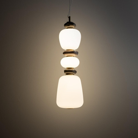 Lampa wisząca szklana z ceramiką Ceramic Vertical Long 17cm LED 3000K opal / brąz / róż / mosiądz Nowodvorski