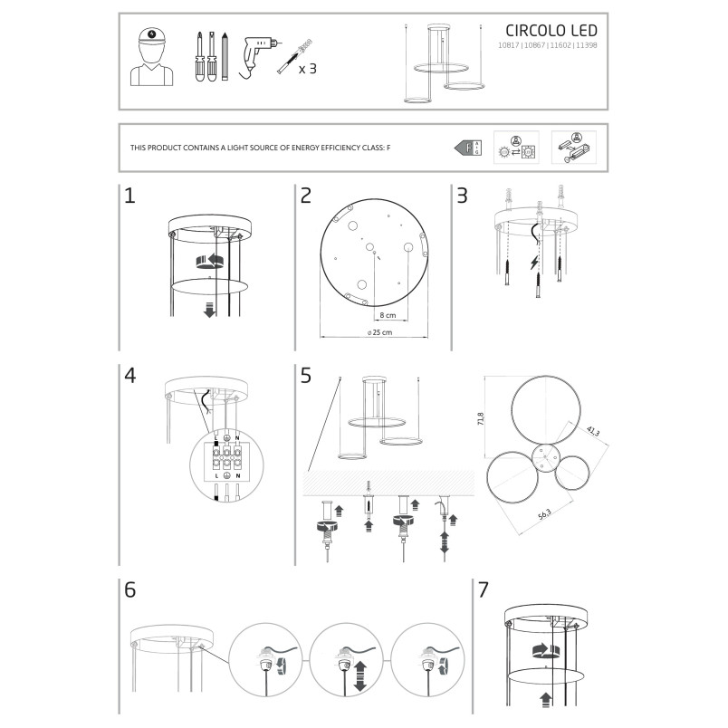 Lampa wisząca 3 okręgi nowoczesne Circolo 125cm LED 3000K 60/45/30cm oliwkowa Nowodvorski