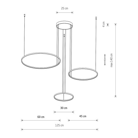 Lampa wisząca 3 okręgi nowoczesne Circolo 125cm LED 3000K 60/45/30cm biała Nowodvorski
