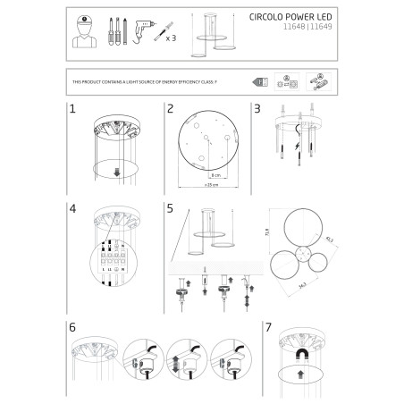 Lampa wisząca 3 okręgi nowoczesne Circolo Power 125cm LED 3000K 60/45/30cm czarna Nowodvorski