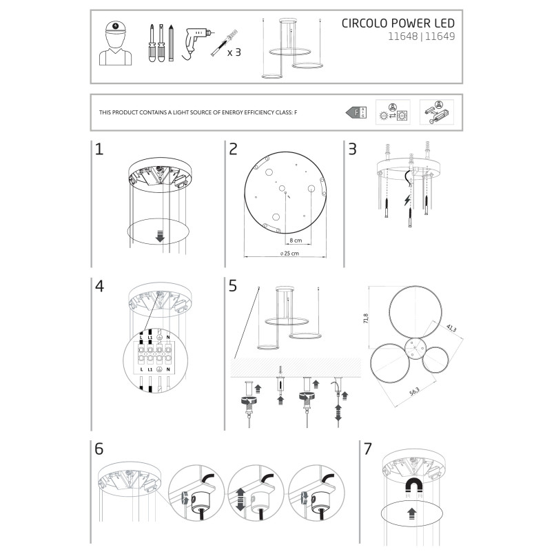 Lampa wisząca 3 okręgi nowoczesne Circolo Power 125cm LED 3000K 60/45/30cm biała Nowodvorski