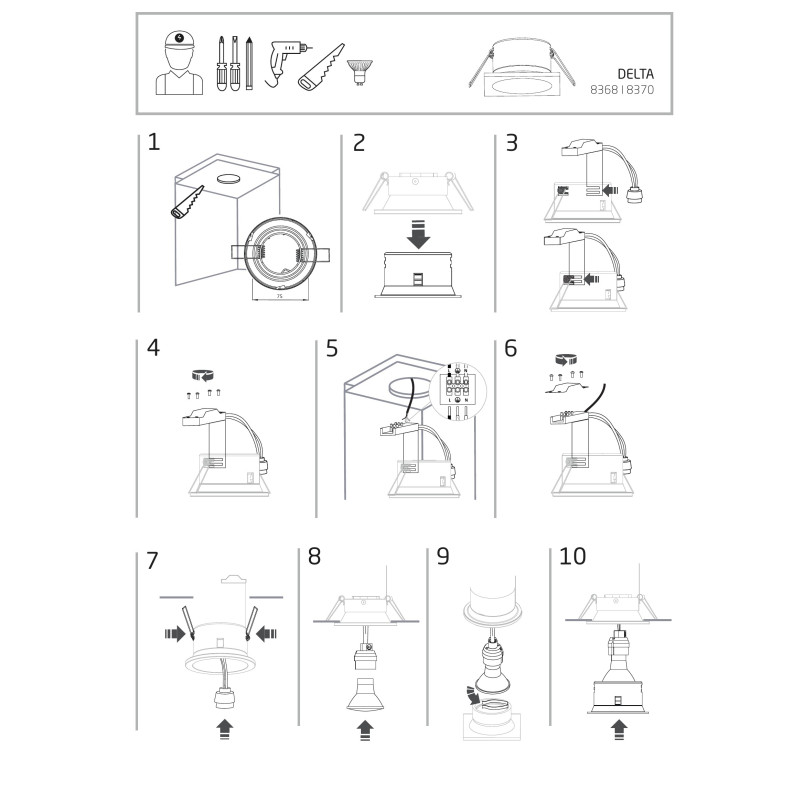 Lampa spot kwadratowa - podtynkowa Delta IP54 8,5cm czarna Nowodvorski