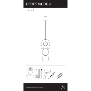 Lampa wisząca kula z dekoracyjnymi elementami Drops Wood A 16cm sklejka Nowodvorski