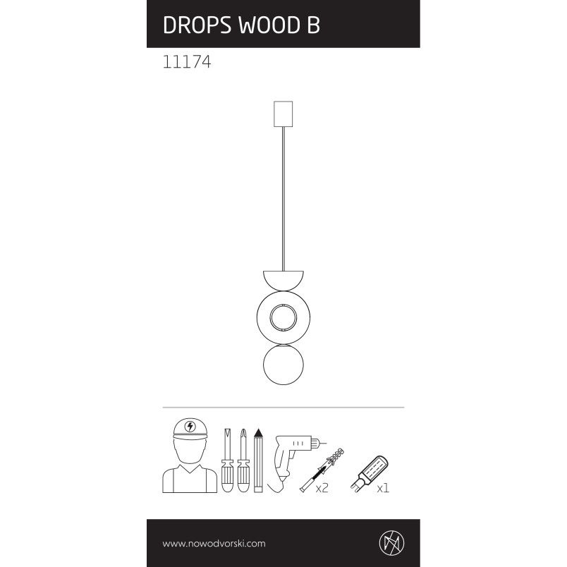 Lampa wisząca kula z dekoracyjnymi elementami Drops Wood B 16cm sklejka Nowodvorski